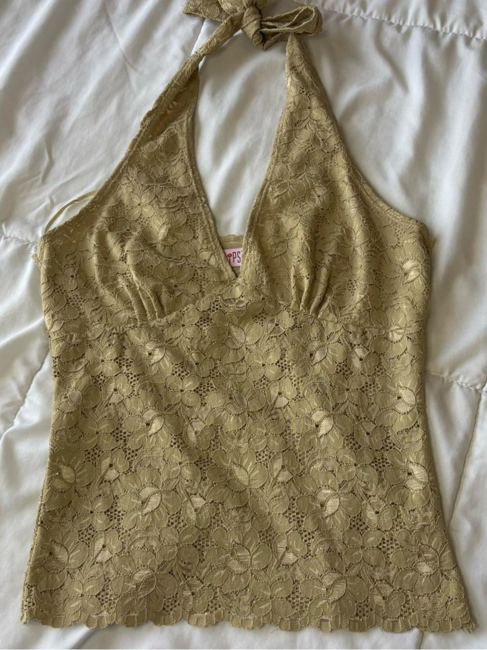 Vintage Y2K Lipstick Boutique Lace Halter Bandeau in Gold